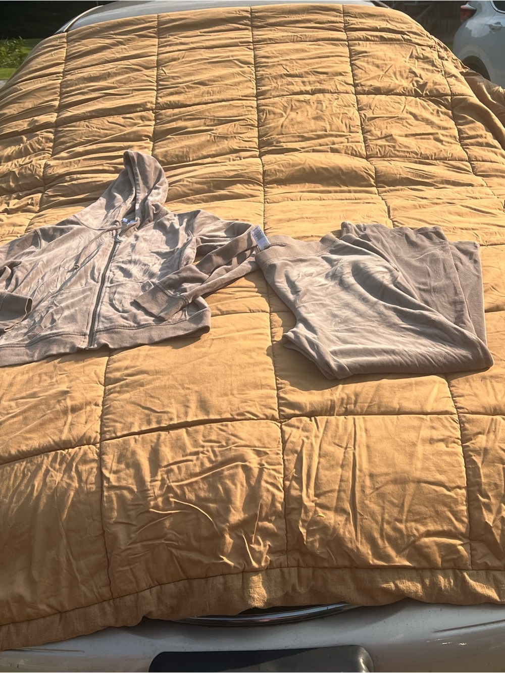 liz & co Zip Hoodie & Matching Pants Neutral Taupe Comfy Loungewear Size Large - Picture 2 of 6